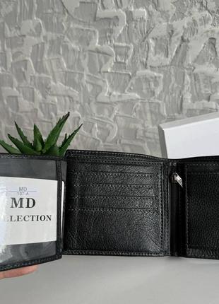 Чоловічий шкіряний гаманець портмоне на кнопки md чорний гаманець5 фото