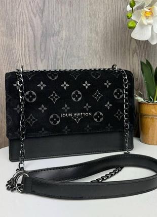 Замшевая женская мини сумочка клатч стиль луи витон черная, сумка для девушек замша2 фото