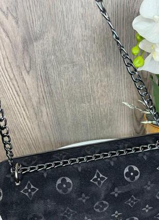 Замшевая женская мини сумочка клатч стиль луи витон черная, сумка для девушек замша5 фото