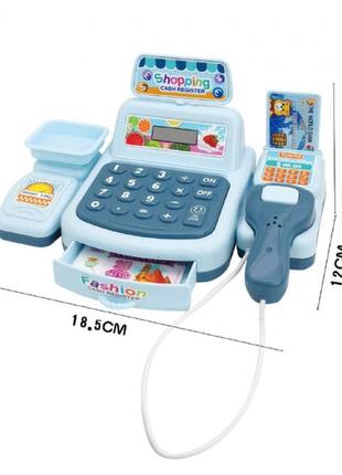 Детский игрушечный кассовій аппарат со сканером синий