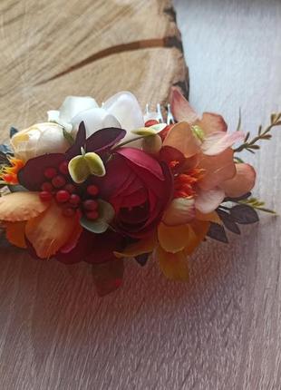 Осінній віночок весільний вінок гребінь з квітами бутоньєрка5 фото