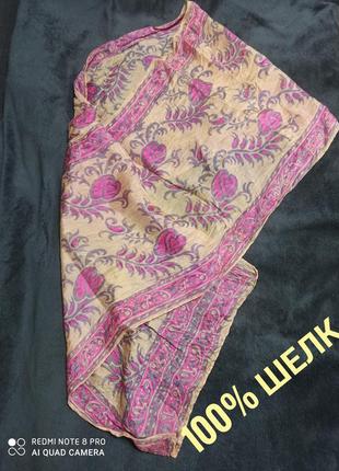 Шикарный шарф из тонкого 💯 шелка/ шелковый/ цветочный принт/ 174х 40