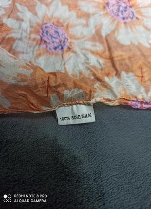 Шикарный платок из тонкого 💯 шелка/ шелковый/ цветочный принт- ромашки/3 фото