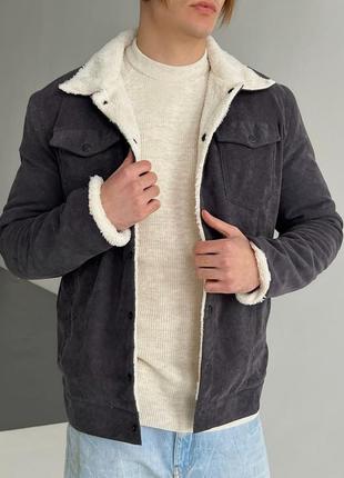Чоловічий теплий вельветовий піджак на хутрі1 фото