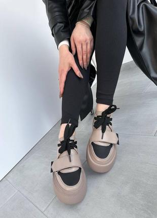 Кроссовки женские кожаные, натуральная кожа, трендовые. на платформе, фабричные, мокко3 фото