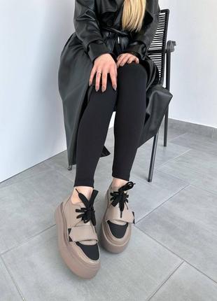 Кроссовки женские кожаные, натуральная кожа, трендовые. на платформе, фабричные, мокко7 фото