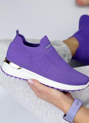 Кроссовки кеды слипоны мокасины тапочки фиолетовые текстиль сетка