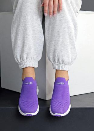 Кроссовки кеды слипоны мокасины тапочки фиолетовые текстиль сетка9 фото