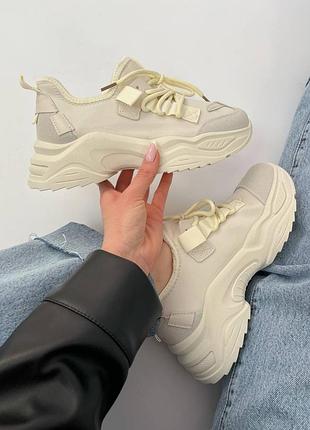 Кросівки жіночі, екозамша, текстиль, літні, весняні, осінні, демі, бежеві