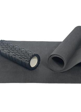 Набір для фітнесу та йоги килимок evapuzzle 180х60х0.3 см + масажний ролик 30х10 см, валик для масажу спини мфр рол b/b4 фото