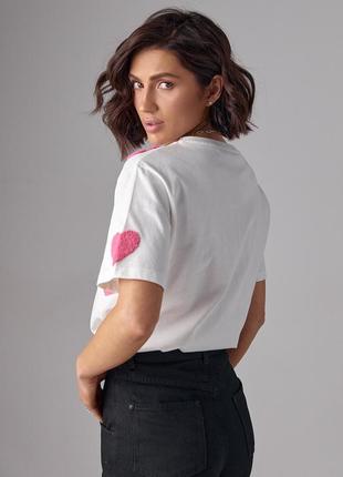 Женская трикотажная футболка с сердечками - молочный цвет, s (есть размеры)2 фото