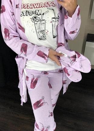 Pijamoni 5в1 халат-футболка-штаны-маска-тапки 100%хлопок с, м,  л,хл