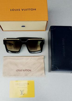 Очки в стиле louis vuitton очки женские солнцезащитные большие черные с золотым зеркальным напылением