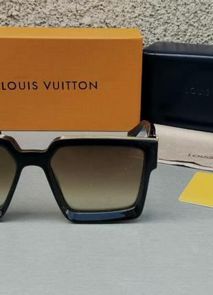 Окуляри в стилі louis vuitton жіночі сонцезахисні окуляри великі чорні з золотим дзеркальним напиленням10 фото