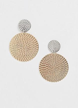 🐞🌺 сережки-гвоздики з довгими підвісками у формі дисків у стилі кування south beach