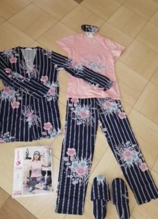 Pijamoni 5в1 халат-футболка-штаны-маска-тапки 100%хлопок с, м,  л,хл3 фото