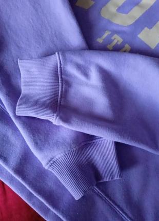 Женское худи свитшот утепленный на флисе лавандового цвета свободного силуэта оверсайз в идеальном состоянии ад н&amp;м размера s недорогого5 фото
