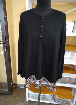 Трикотажная блуза , декорирована шифоном в мелкий принт