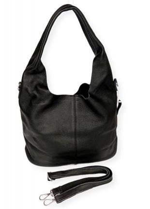 Женская кожаная сумка черного цвета больших размеров