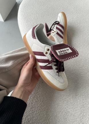 Женские замшевые кеды adidas samba wales bonner white/bordo9 фото