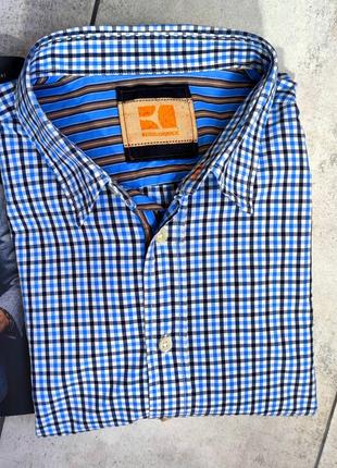 Мужская элегантная хлопковая базовая рубашка boss orange синего цвета размер l6 фото