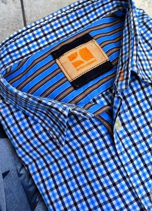 Мужская элегантная хлопковая базовая рубашка boss orange синего цвета размер l3 фото