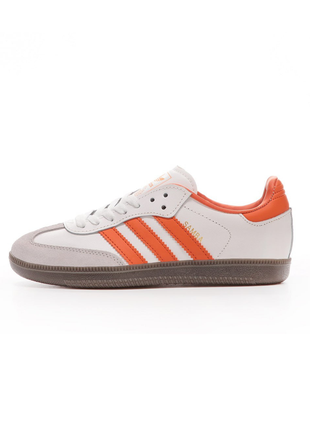 Женские кожаные кеды adidas samba beige grey prange