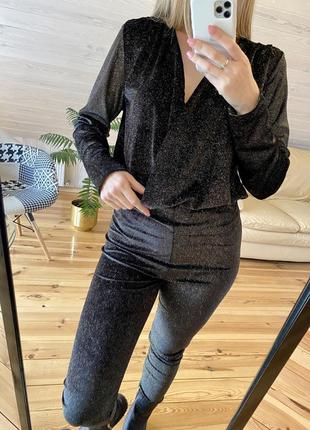 Костюм zara с мерцанием блузка-боди и лосины