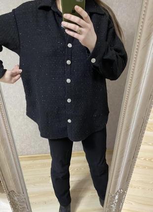 Новая твидовая модная чёрная рубашка 50-52 размер4 фото