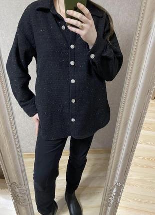 Новая твидовая модная чёрная рубашка 50-52 размер5 фото
