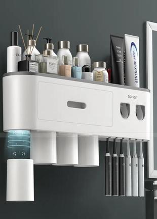 Полиця у ванну кімнату sv з підставкою для зубних щіток та з 4 склянками, диспенсер для зубної пасти білий (sv3754)6 фото