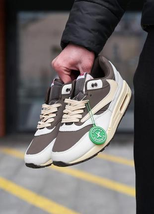 Кроссовки мужские nike air max 1 x travis scott white brown👟1 фото