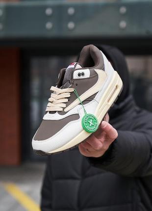 Кроссовки мужские nike air max 1 x travis scott white brown👟3 фото