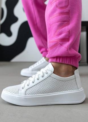 Літні жіночі білі кросівки шкіра перфорація,натуральна шкіра з перфорацією-жіноче взуття на літо