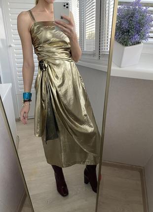Винтаж. золотое струящееся платье миди вечернее3 фото