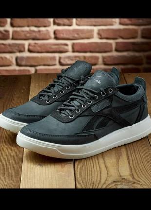 Мужские кроссовки с логотипом reebok из натуральной матовой кожи