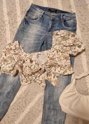 Хлопковая укороченная блуза на завязках,топ, р.s1 фото