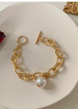 Богемний золотистий браслет із намистиною з імітацією перлів