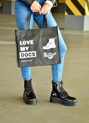 Ботинки dr. martens jadon lacquer лаковая кожа на платформе (36-40)💜9 фото