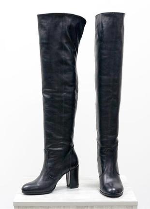 Кожаные черные ботфорты свободного одевания на каблуке осень-зима2 фото