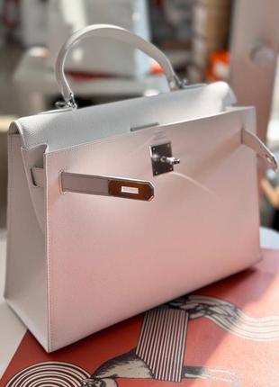 Сумка hermes kelly шкіра epsom люкс  32 см фурнітура срібло упаковка пильовик шкіра epsom4 фото