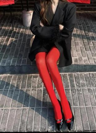 Колготы колготки красные модные колготки тренд капронові червоні колготки
