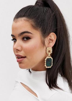 🍀 длинные серьги с подвесками изумрудного оттенка от asos оригинал