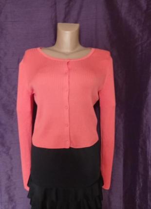 Трендовий вкорочений кардиганчик у рубчик, колір лосось