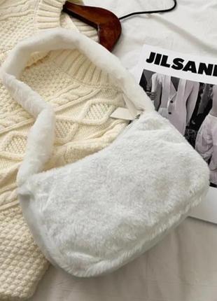 Женская сумка "хутровая" белая. сумочка через плечо белого цвета