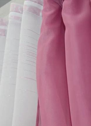 Фіранка на кухню (400х170см) з підв'язками. колір малиновий з біло-рожевим4 фото
