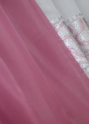 Фіранка на кухню (400х170см) з підв'язками. колір малиновий з біло-рожевим5 фото
