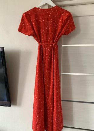 Яскрава міді сукня на запах у горох3 фото