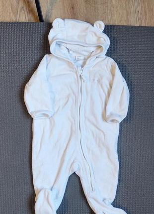 Человечек бодик слип детский, велюровый, белоснежный h&amp;m, 62, 2-4мес1 фото