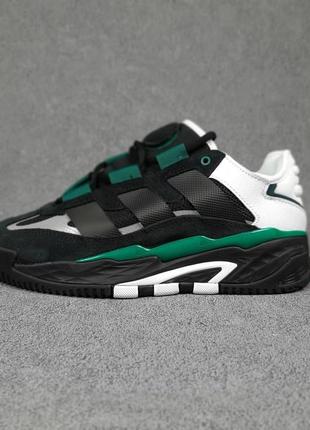 Чоловічі кросівки | adidas niteball | чорні з зеленим й білим | замша/шкіра/текстиль, :41
